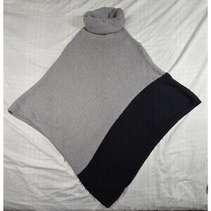 Indigenous Poncho Sweater Color Block Black Grey 100% Organic Cotton One Size